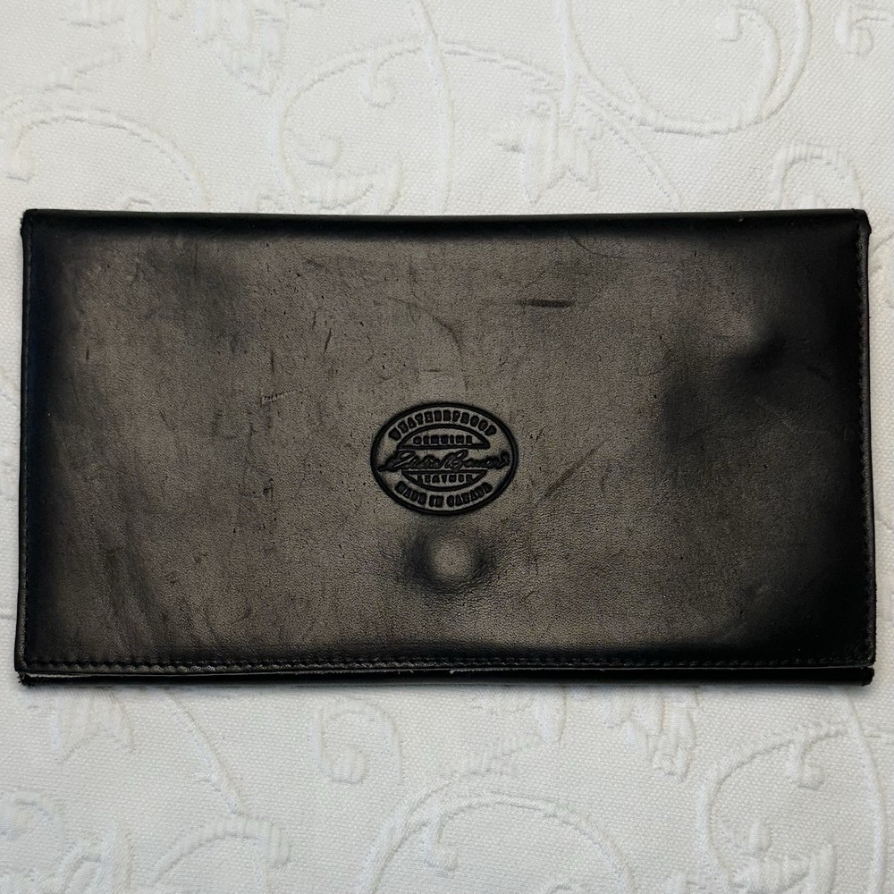 Vintage 90s Canada Eddie Bauer Black Genuine Leather Document Passport Holder